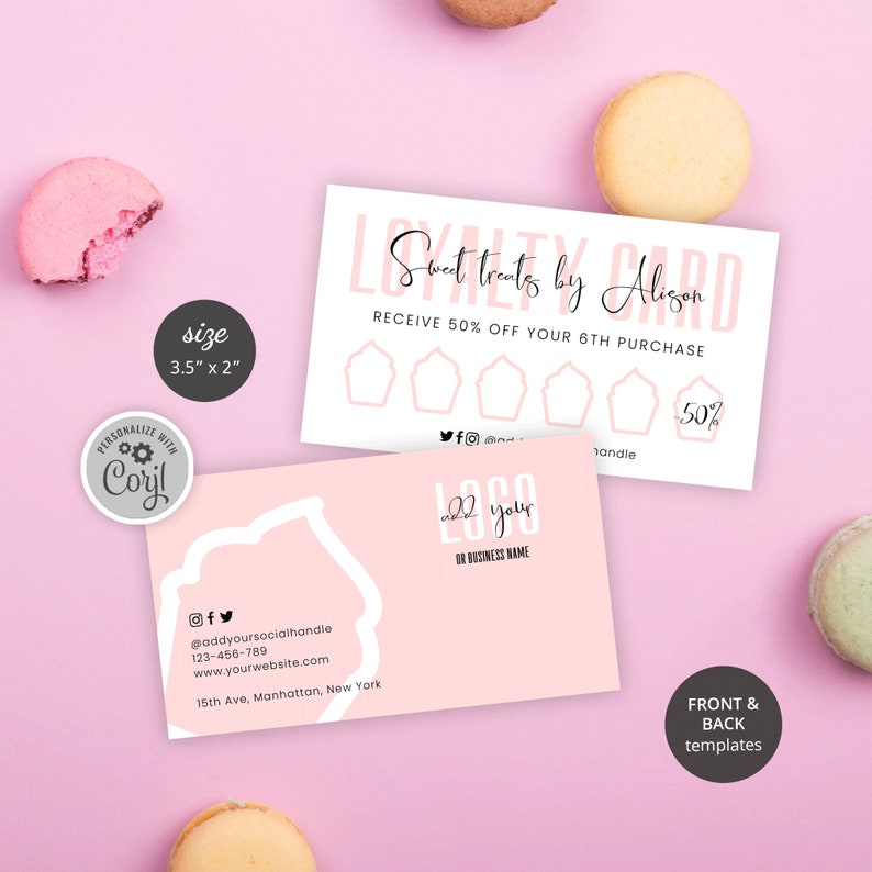 Bakery Loyalty Card Template Feminine Cupcakes Reward Cards Etsy