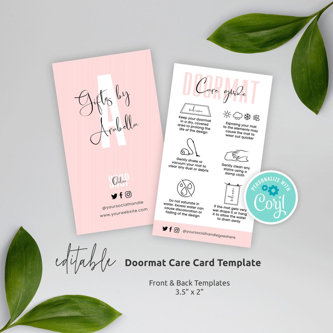 Doormat Flash Card.pdf Doormat Care Card Template, Customizable Floor Mat Care Instructions ...
