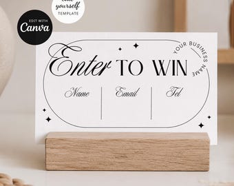 Minimalist Raffle Ticket Canva Template: Enter to Win Business Prize Draw Cards Digital Download