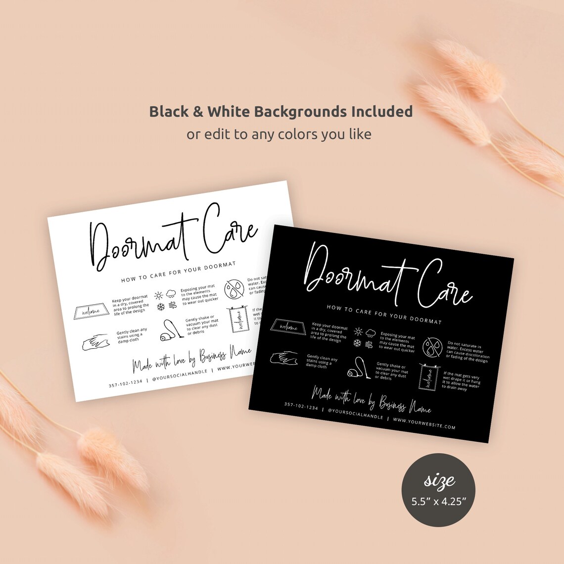 Doormat Flash Card.pdf Doormat Care Guide Template, Printable Floor Mat Care Card Design ...