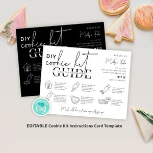 Cookie Decorating Kit Anleitungsvorlage, bearbeitbare DIY Cookie Icing Anleitung, minimalistische Backkarten, druckbare Kekse Pflegehinweis, M-002