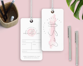 Elegant Product Hang Tags Template, Printable Fashion Sizing Label Template, Boutique Price Tags, DIY Swing Tags With Watercolor Background