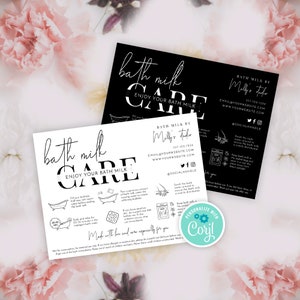 Bath Milk Care Guide, Editable Bath Soak Care Card Template, Minimalist Milk Bath Customer Care Instructions, Printable Template, M-002