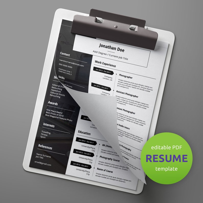Single Page CV Resume Resume Template Curriculum Vitae Business Resume Template DIY Resume Modern Resume Template CV Template