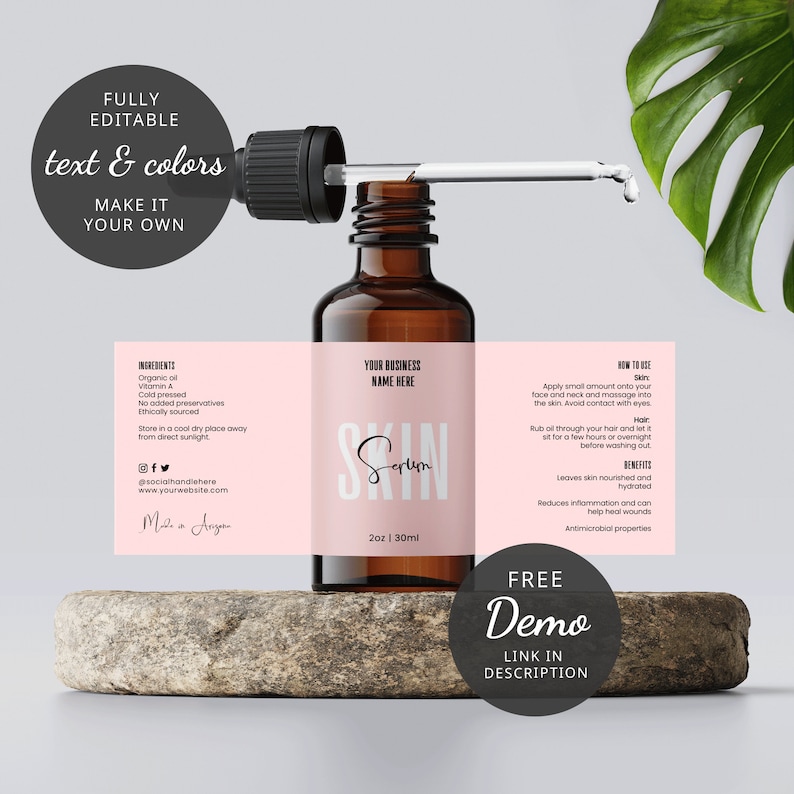 Editable Dropper Bottle Labels 1 oz 2 oz 4 oz Label Etsy
