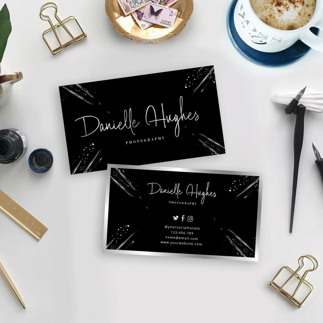 Editable Business Card Template, DIY Business Cards Design, Black and Silver, Company Cards ...