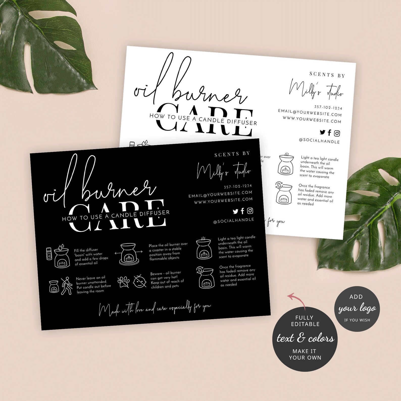 Oil Burner Care Card Template Editable Tea Light Candle - Etsy