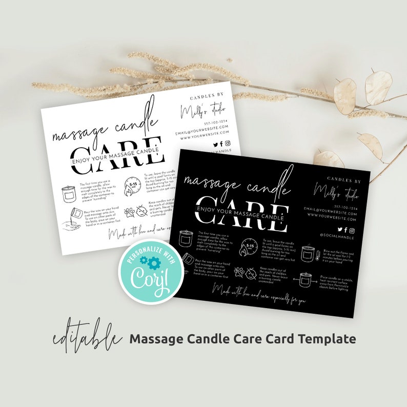 Massage Candle Care Guide Template Custom Massage Soy Wax Etsy