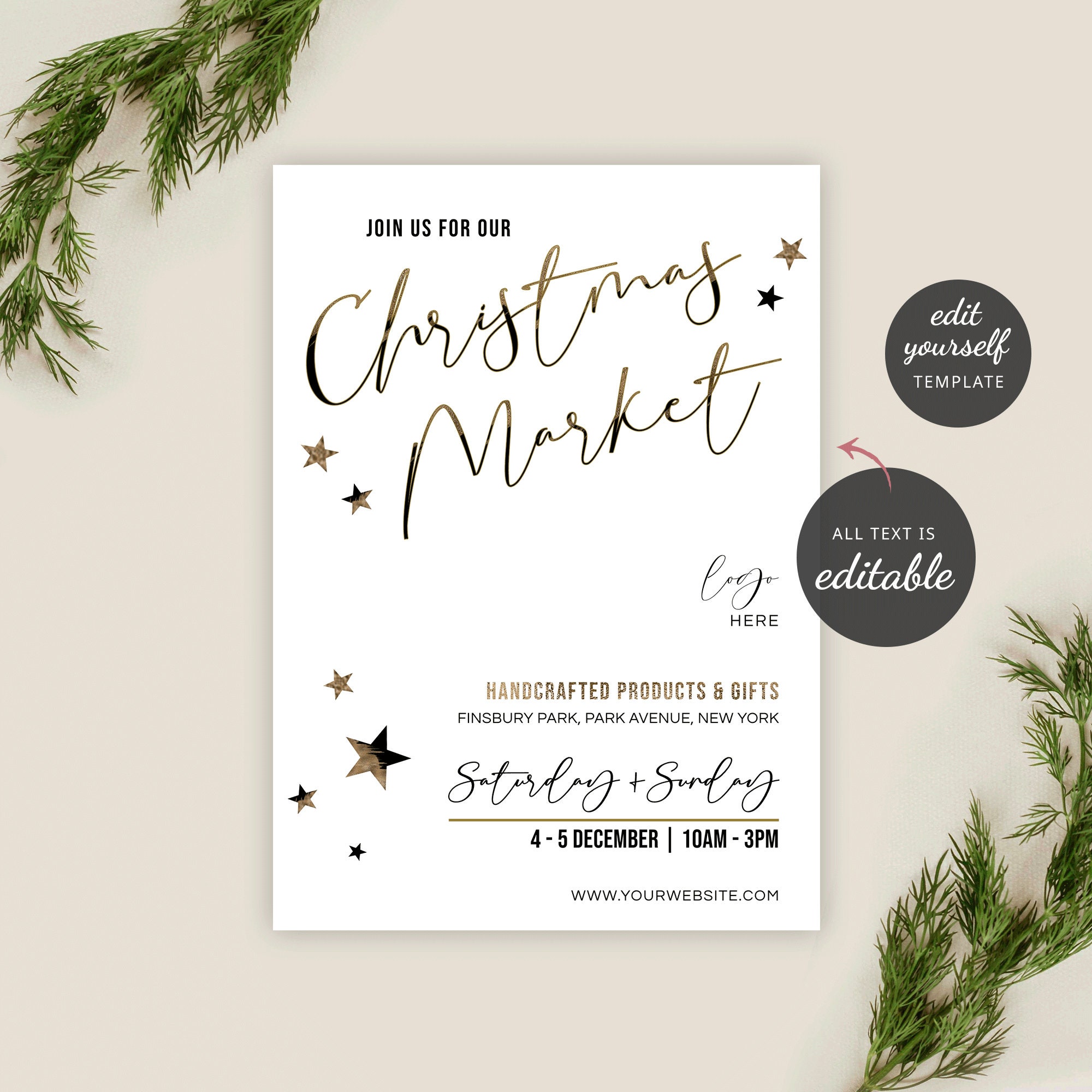 Christmas Market Flyer Template Editable Winter Pop up Shop Etsy