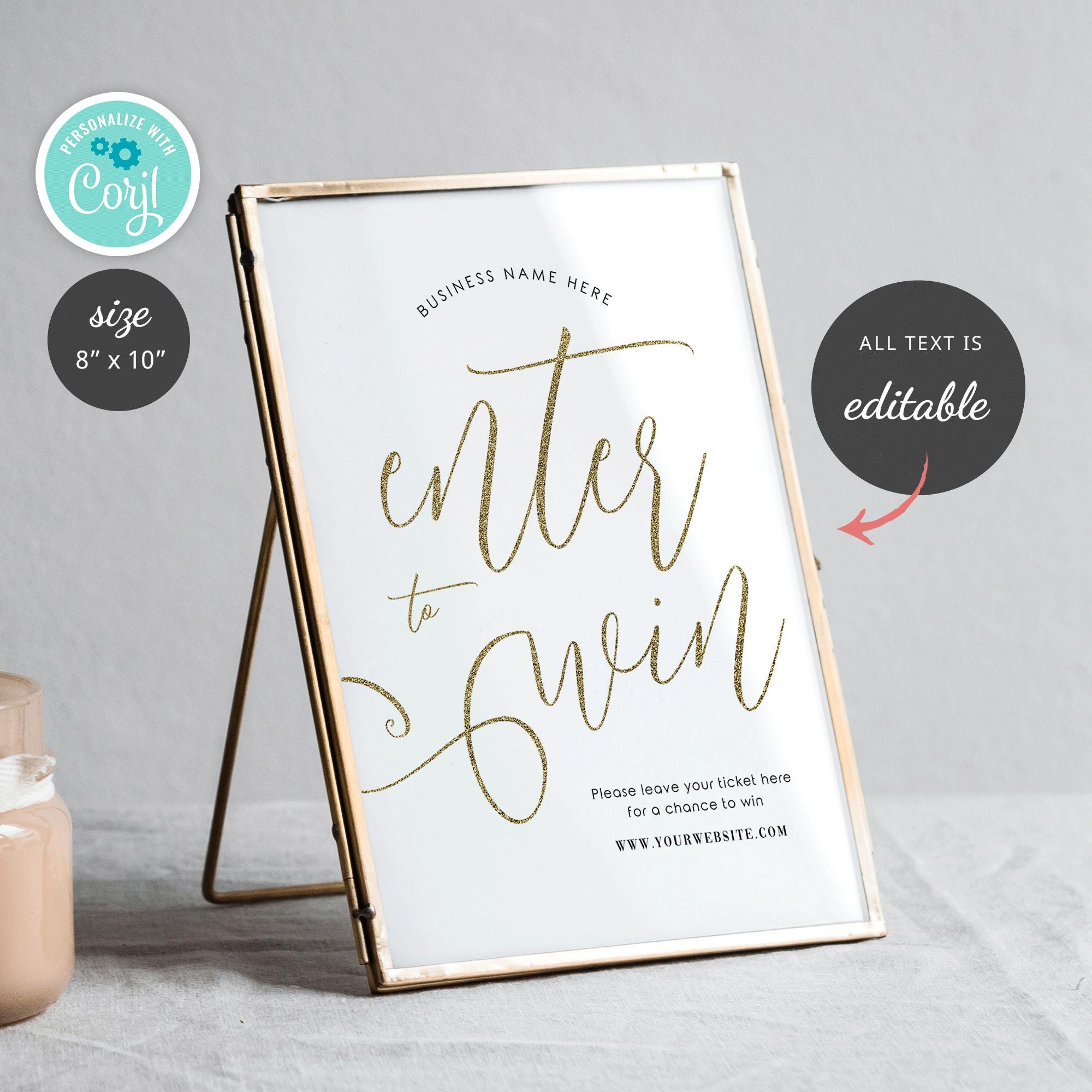 Gold Raffle Sign Gold Glitter Raffle Sign Template, Custom Enter to Win Party Poster 8 ...