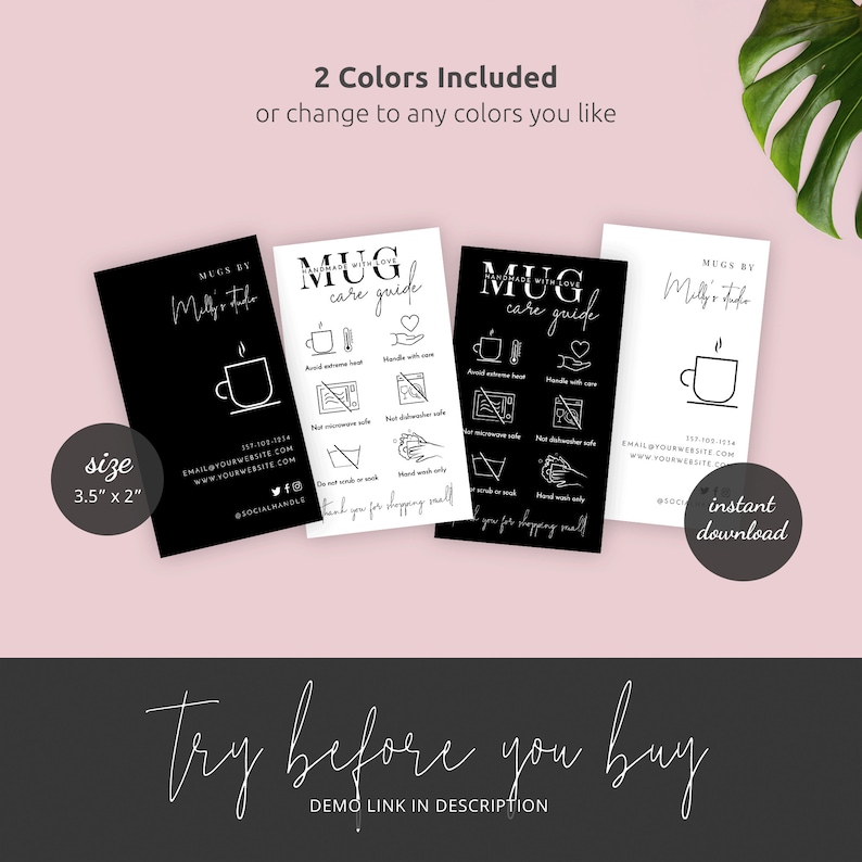 Mug Care Card Template, MINI Coffee Cup Care Guide, Editable Mugs Care ...