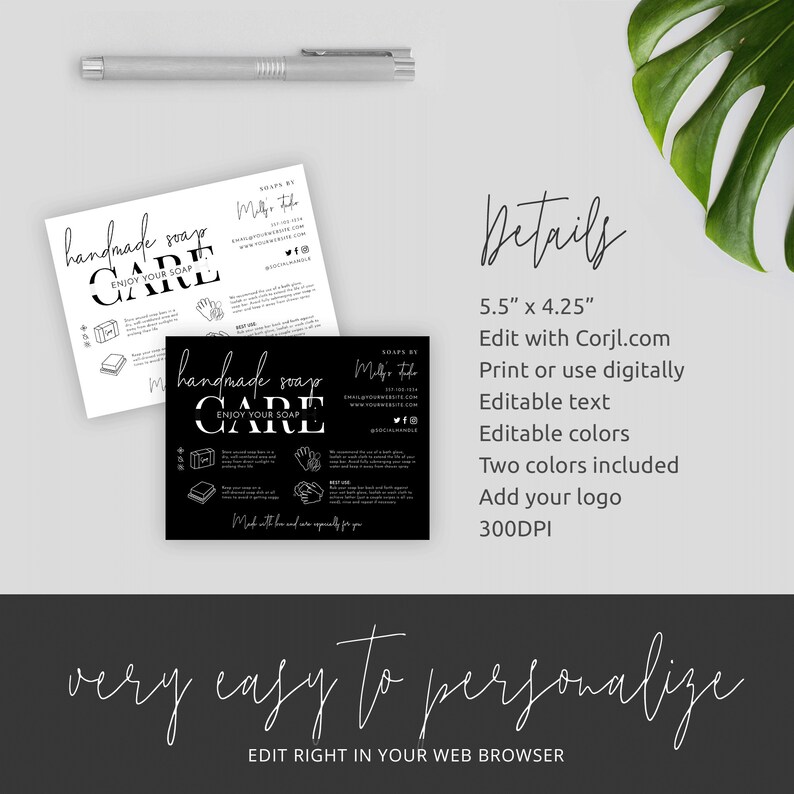 Editable Soap Care Card Template, Handmade Soap Care Guide, Minimalist ...
