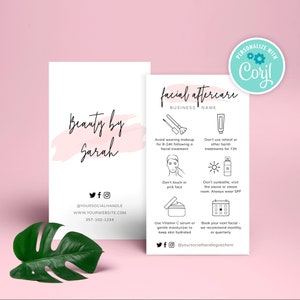 Facial Care Card Template, Facial Treatment Aftercare Guide, Editable Beauty Treatment Care Instructions, Printable Beauty Cards, PW-001