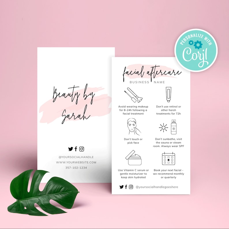 Facial Care Card Template Facial Treatment Aftercare Guide Etsy