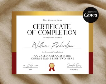 Plantilla de Canva para certificado de finalización corporativo - Diseño de diploma de curso profesional con cinta dorada simulada