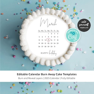 Burn Away Cake Templates, Custom Calendar Cake Round Templates Minimalist, Printable Cake Bakery Designs, Digital Download, M-002