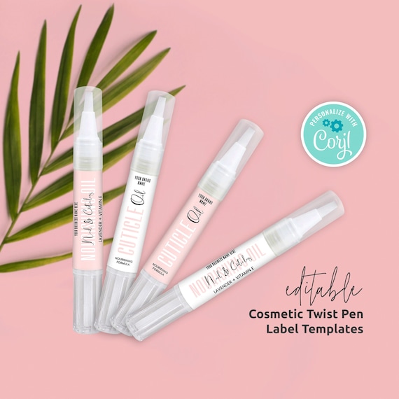 Editable Cosmetic Twist Pen Label Template, Cuticle Oil Tube Wrapper Label, Printable Lip Gloss Sticker, Feminine Brow Serum Packaging, P01