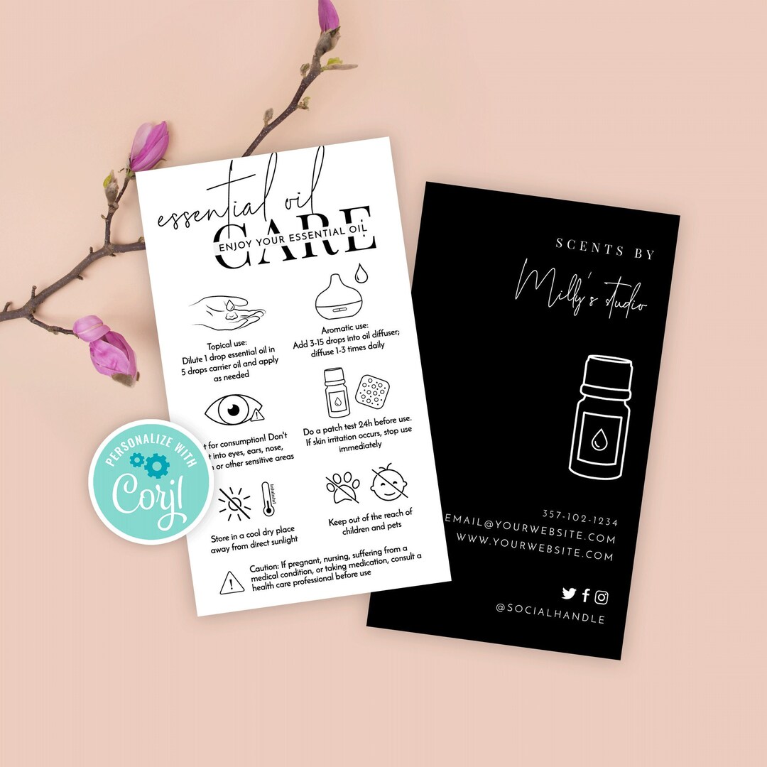 Editable Essential Oil Care Guide Template, Aromatherapy Oil Safety ...