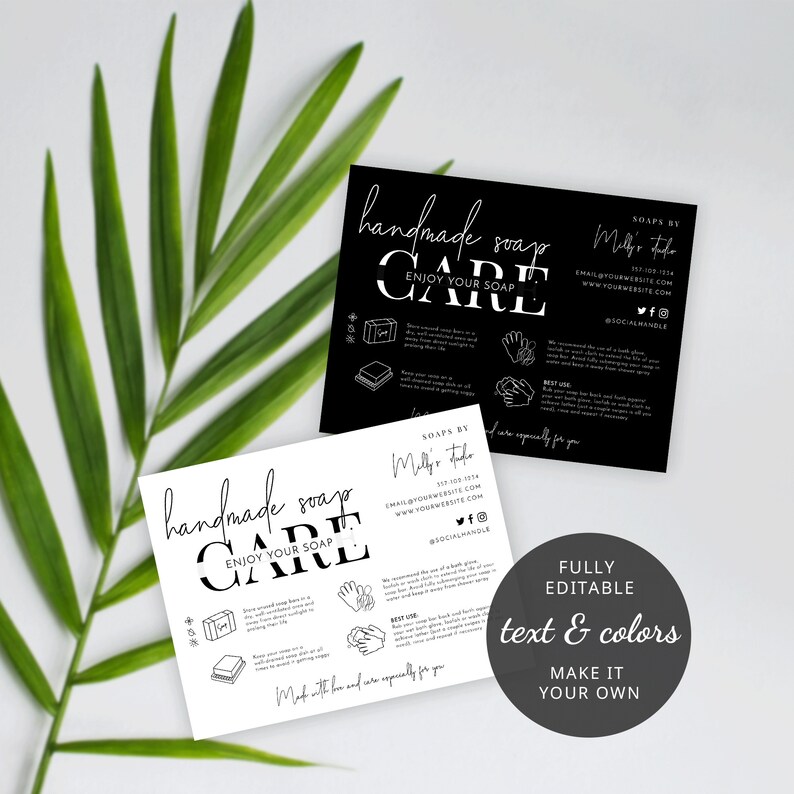 Editable Soap Care Card Template, Handmade Soap Care Guide, Minimalist ...