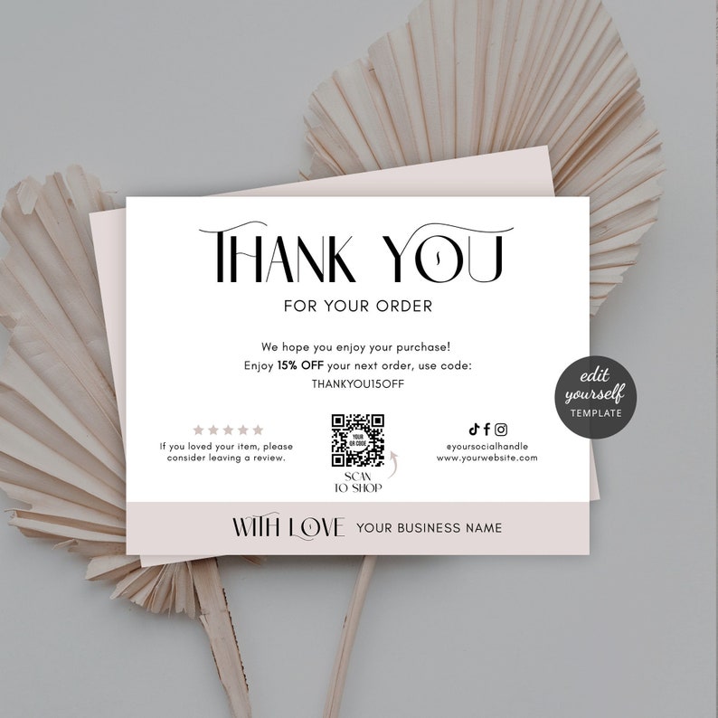 Thank You Card With QR Code Template Small Business Thanks Etsy