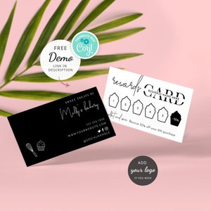 Cupcake Loyalty Card Template, Bakery Stamp Cards, Minimalist Coffee Shop Rewards Card, Editable Customer Discount Punch Cards, M-002 image 3