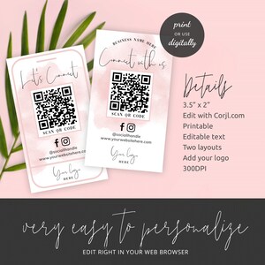 Cartes de visite avec code QR pour réseaux sociaux, modèle de cartes de visite pour une femme en contact avec nous, cartes avec code QR à scanner modifiables et imprimables, WS01 image 4