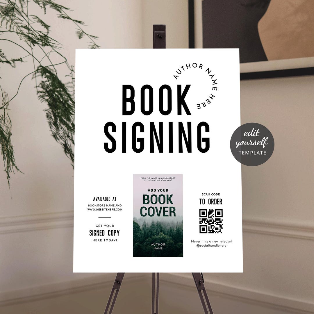 Modern Book Signing Sign Template: Author Event Promotional Poster With ...