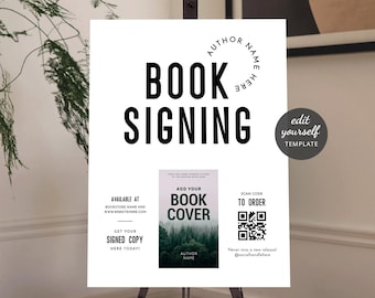 Modern Book Signing Sign Template: Author Event Promotional Poster With Photos Digital Download