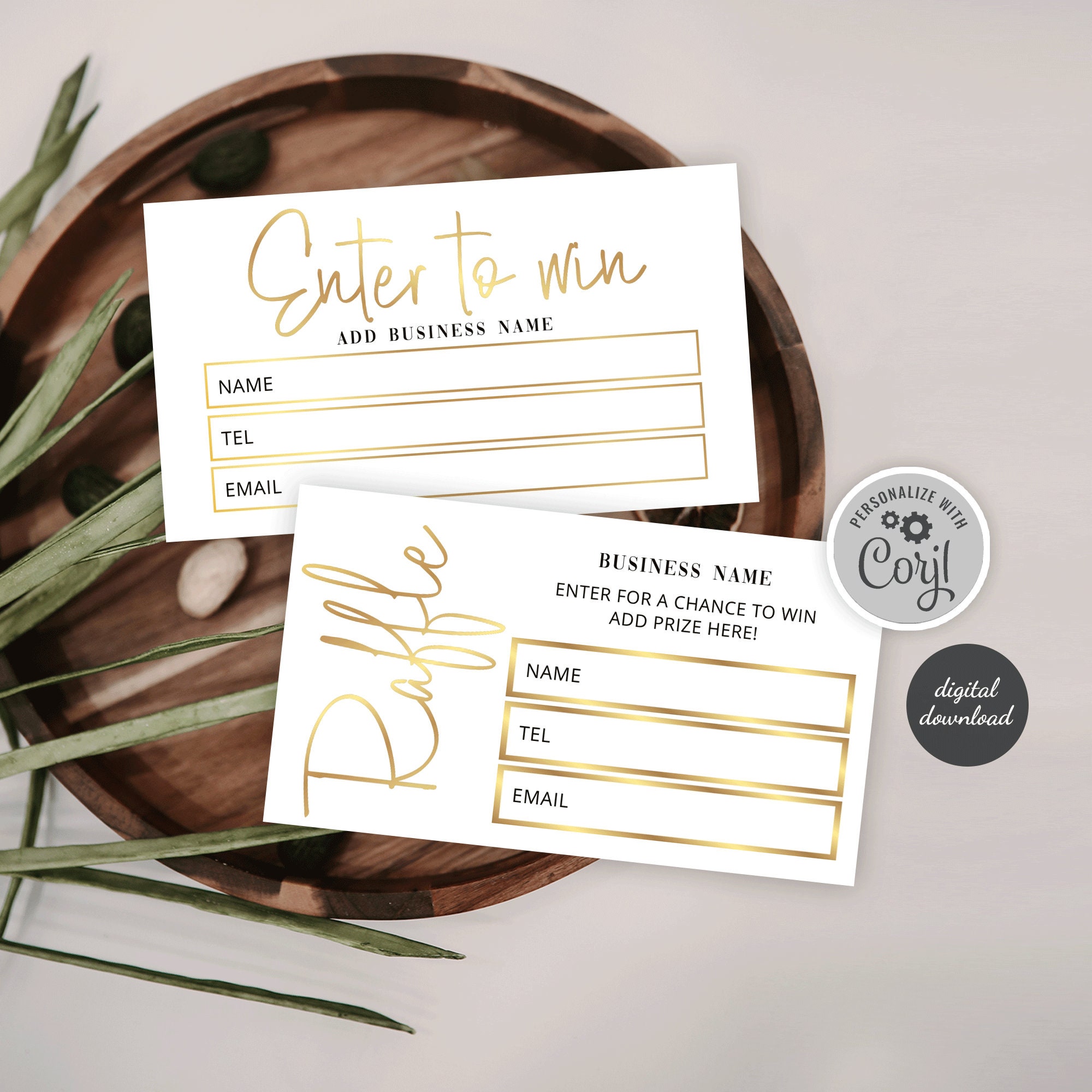 DIY Raffle Ticket Template, Faux Gold Effect Enter to Win Name Cards ...