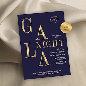 Navy & Gold Gala Flyer Template, Corporate Dinner Marketing Leaflet, Elegant Business Charity Event Invitation, Custom Electronic Invite