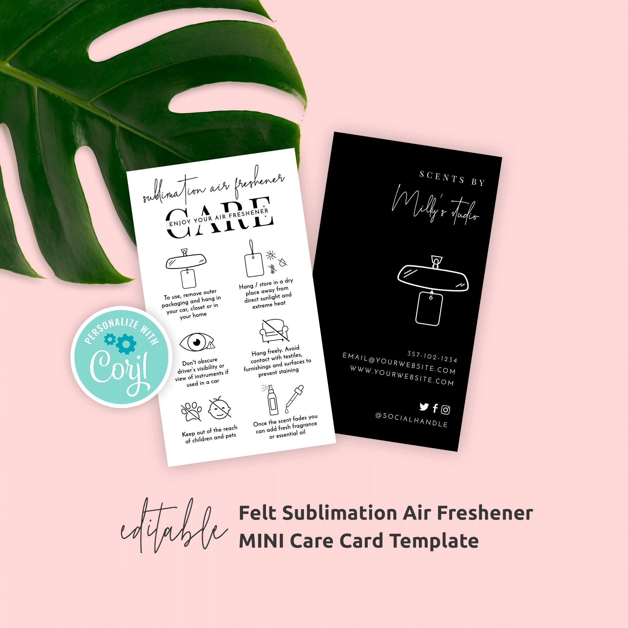 Car Freshener Care Card Template Editable Sublimation Air Etsy