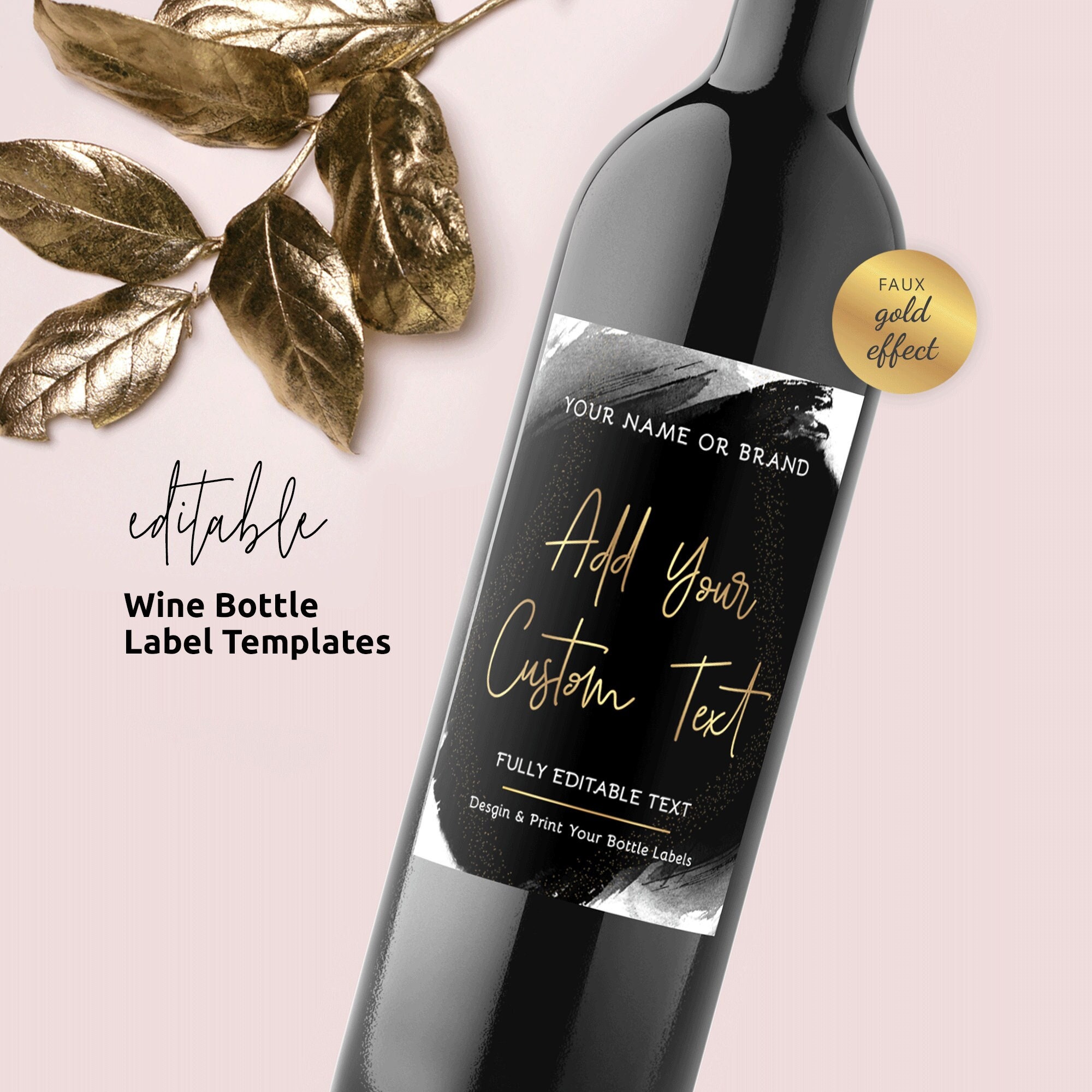 Custom Wine Bottle Label Template, Black & Gold Bottle Sticker Design,  Editable and Printable Wine Packaging Template, Instant BW-001 - Etsy