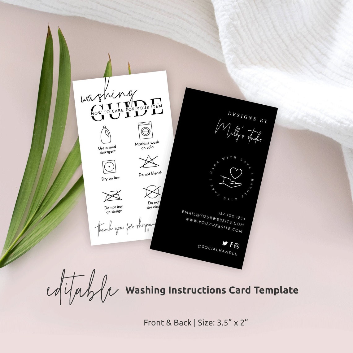 Washing Note Washing Instructions Card Template, Editable T-shirt Care Cards ...