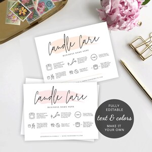 Soy Wax Candles Safety Instructions Template with customizable waterbrush design in pink and beige
