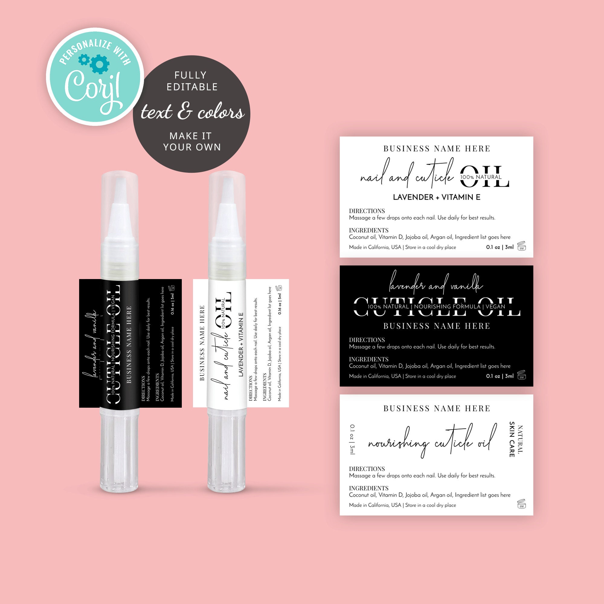 Cuticle Oil Pen Label Template Editable Cosmetic Twist Tube Etsy Canada
