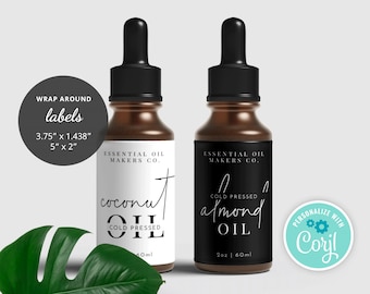 Dropper Bottle Label Template, 1 oz 2 oz 4 oz Oil Bottle Labels, Wrap Around Label, Essential Oil Labels, Printable M-002