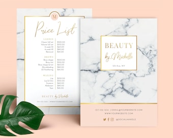 Marble & Gold Price List Template, Menu, Printable Price List, Beauty Salon Price List Templates, Editable Business Price Guide Corjl, MG01