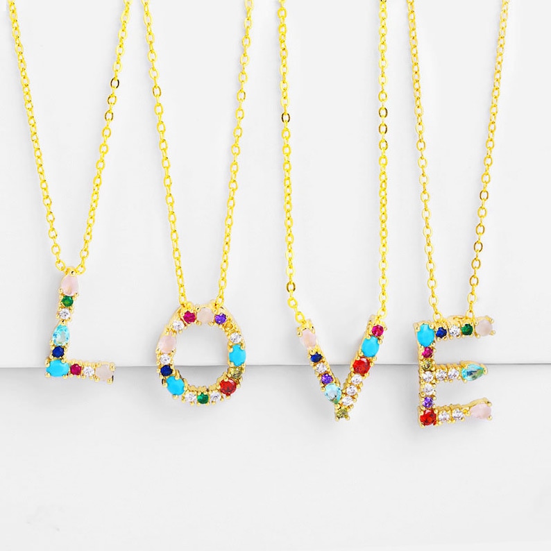 Cubic Zirconia Beaded Pendant Necklace Initial Pendant Necklace Letter Dainty Necklace Initial Jewelry Letter Pendant 18k Gold Plated