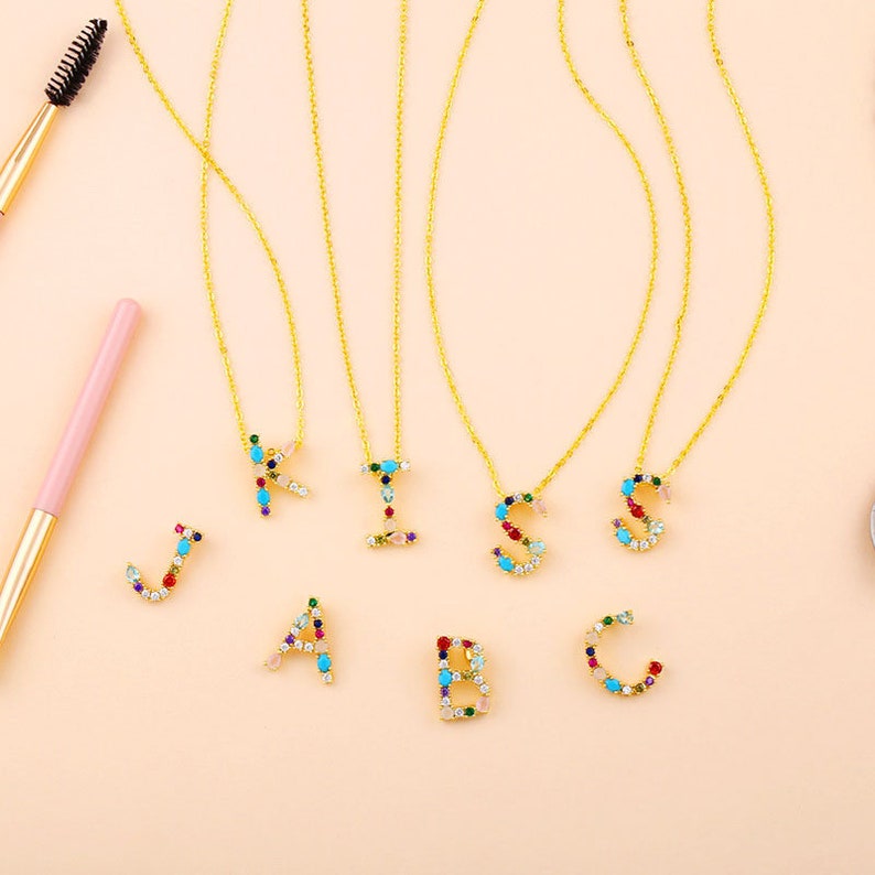 Cubic Zirconia Beaded Pendant Necklace Initial Pendant Necklace Letter Dainty Necklace Initial Jewelry Letter Pendant 18k Gold Plated