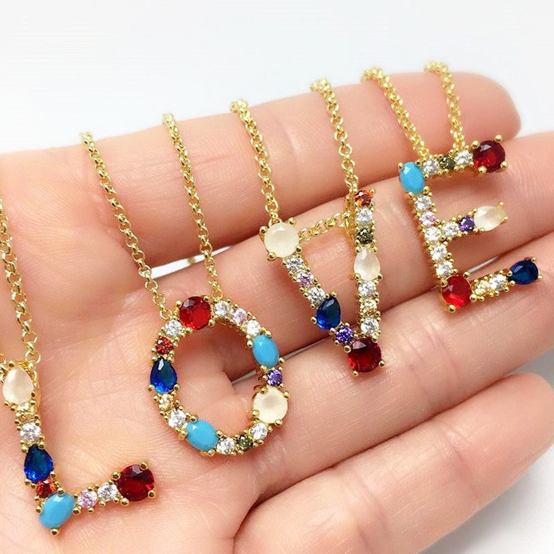 Cubic Zirconia Beaded Pendant Necklace Initial Pendant Necklace Letter Dainty Necklace Initial Jewelry Letter Pendant 18k Gold Plated