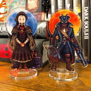 Hunter & Doll Pixel Art Acrylic Standee: 8bit Bloodborne Desk Buddy
