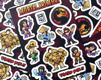Mortal Kombat Pixel Art Sticker Sheet - Clear Waterproof Vinyl
