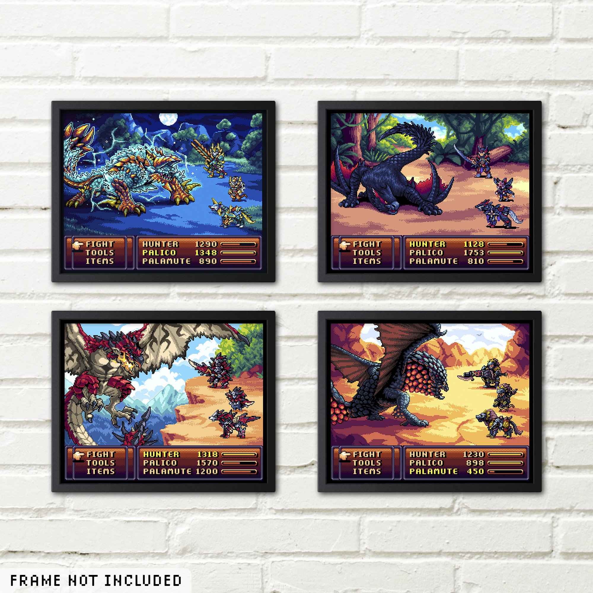 Monster Hunter Pixel Art Print: 8bit Rathalos, Zinogre, Nargacuga