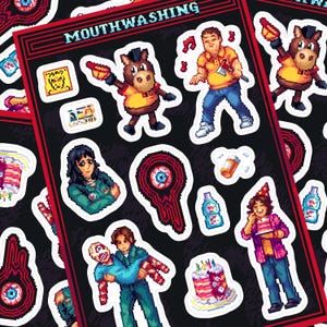Mouthwashing Pixel Art Sticker Bogen mit Anya Daisuke Swansea Jogi Curly, wasserfest, klar, matte Aufkleber für Gamer Videospiele
