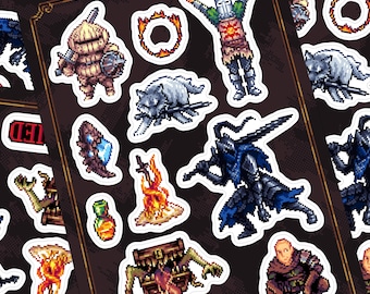 Dark Souls Pixel Art Sticker Sheet: Solaire, Artorias, Patches, Siegmeyer - Clear Waterproof Vinyl