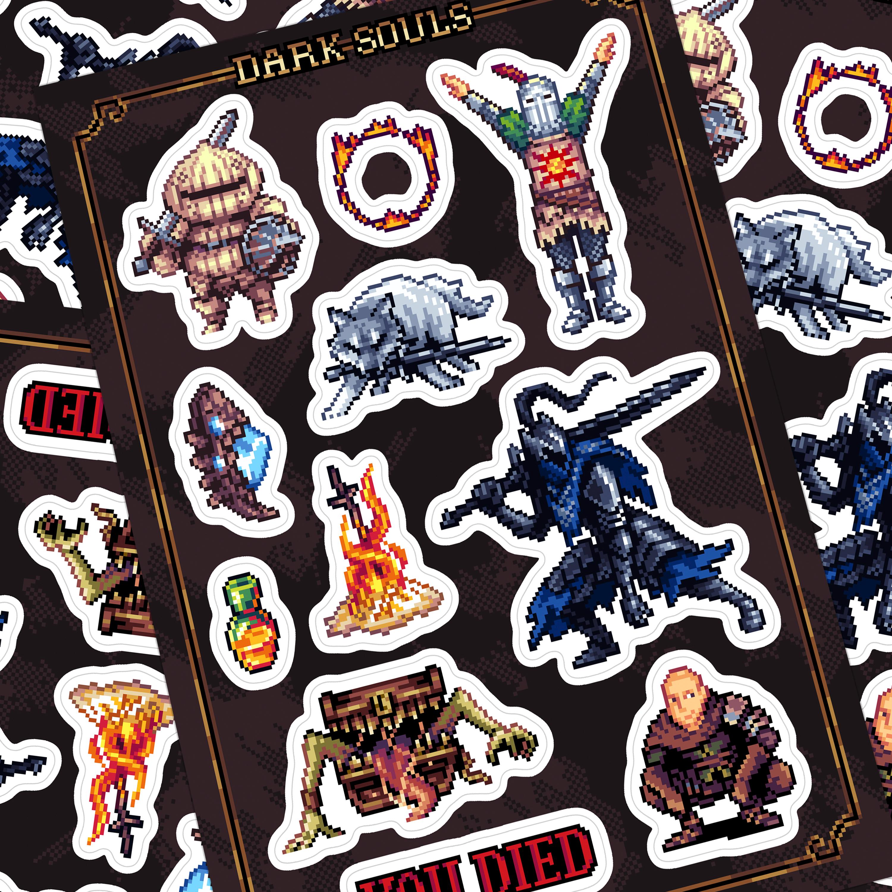 Dark Souls Pixel Art Sticker Sheet: Solaire, Artorias, Patches