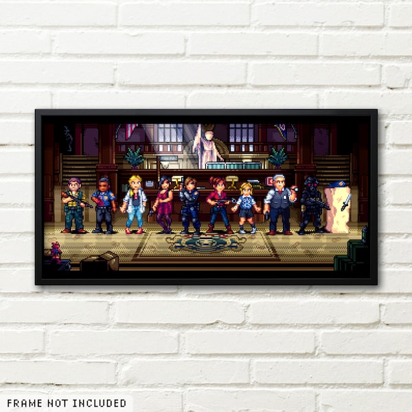 RE2 Characters Pixel Art Print: 8bit Resident Evil 2 Poster