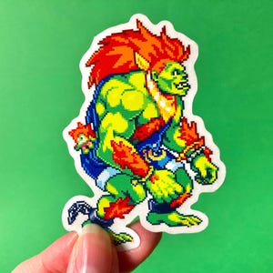 Blanka Street Fighter 6 Outfit 1 Pixel Art Aufkleber, wasserdichter, klarer, matt gestanzter Aufkleber für Gamer Videospiele Gaming Decor