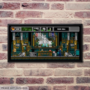 Raccoon Police Department Retro Demake Resident Evil 2 Pixel Art Poster High Quality Video Game Wall Art Print