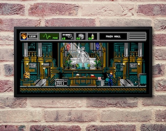 Raccoon Police Station Pixel Art Print: 8bit Resident Evil 2 Poster